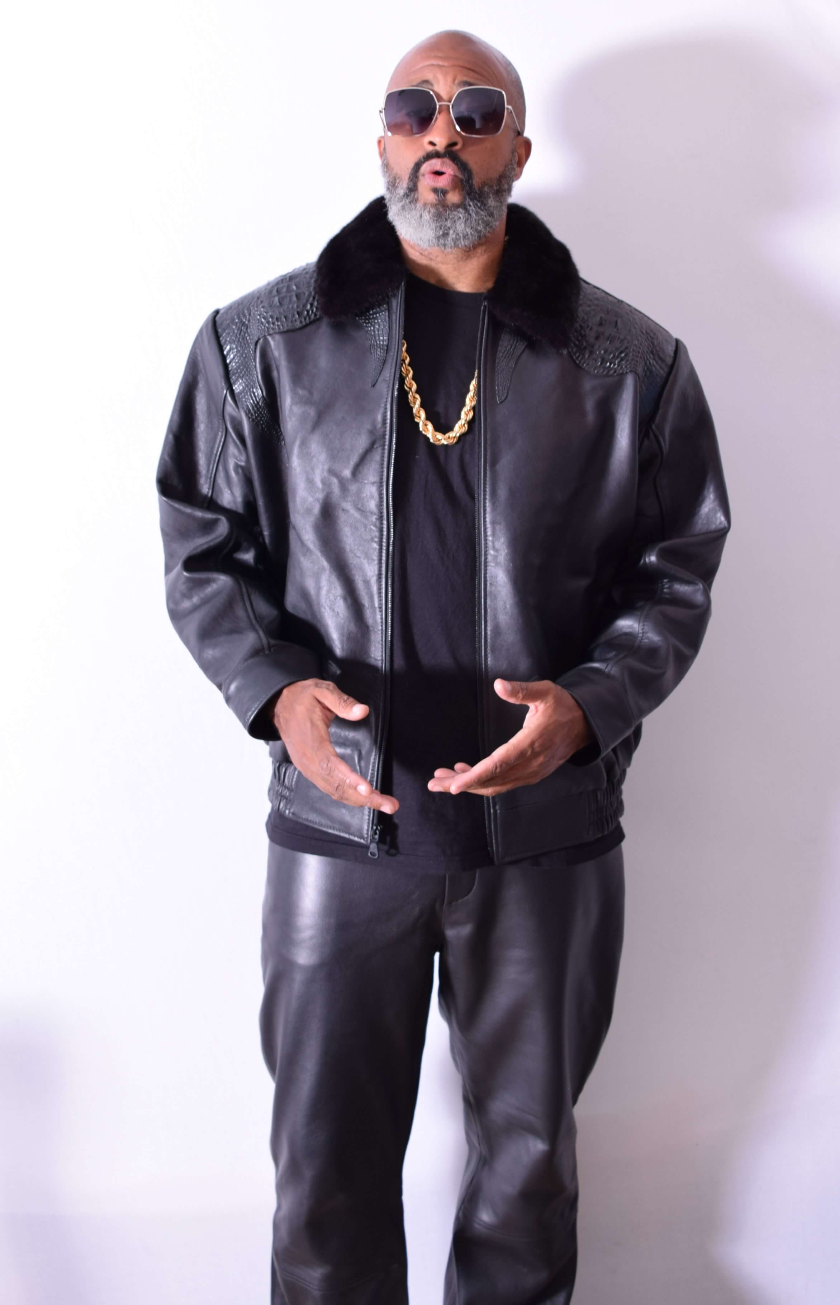 Genuine Lambskin Leather Jacket With Alligator Trimming & Mink