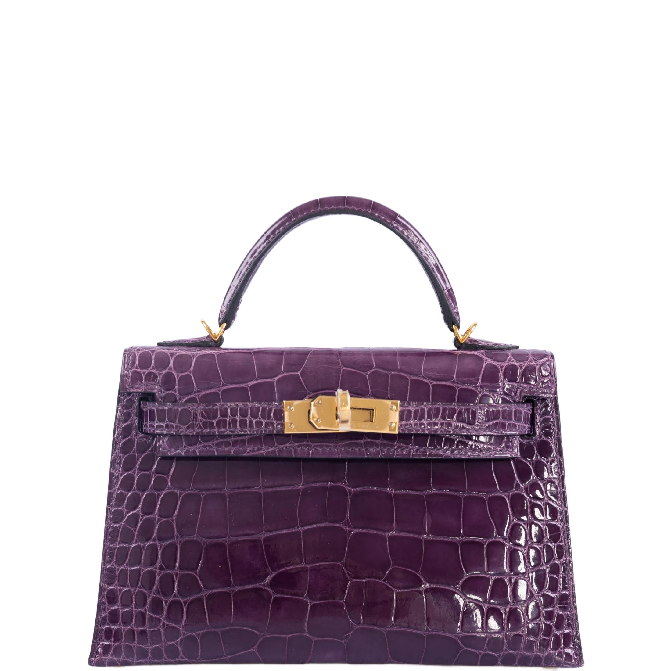 Hermès Kelly 20 Mini Sellier Amethyst Shiny Alligator with Gold