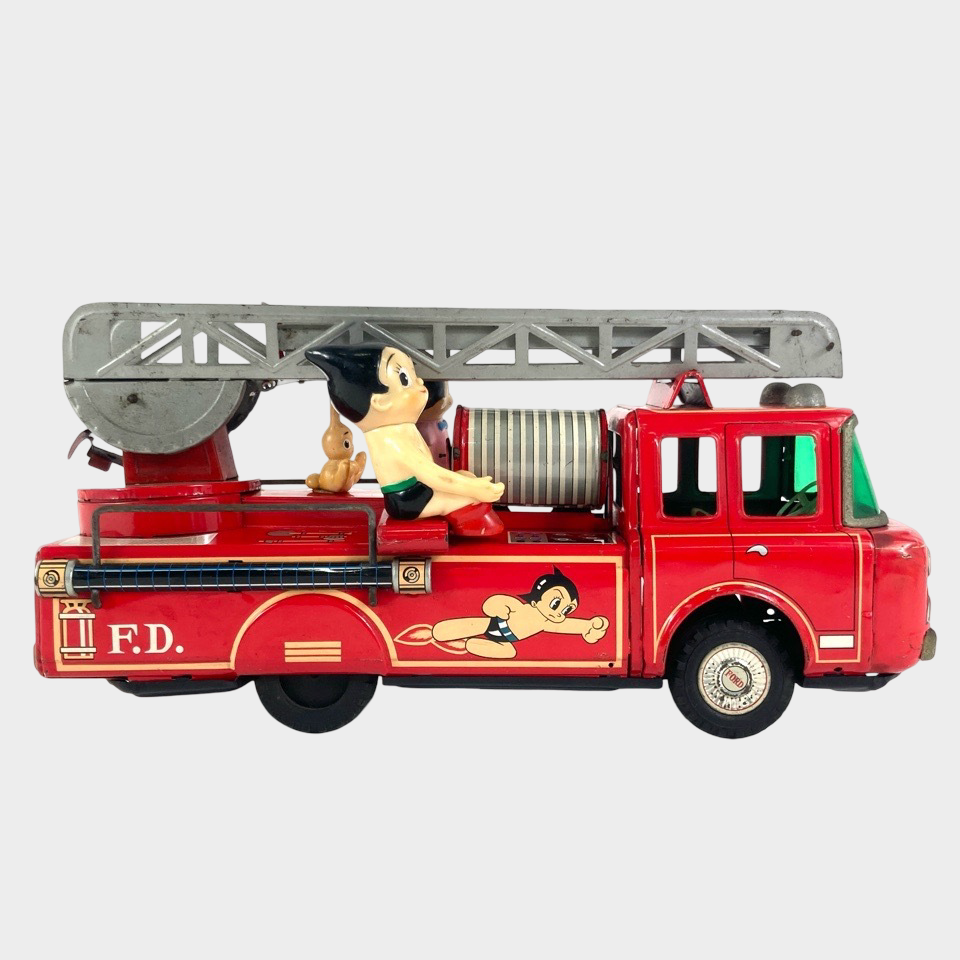 Showa-Era Yonezawa Japanese Tin Fire Ladder Truck with Astro Boy