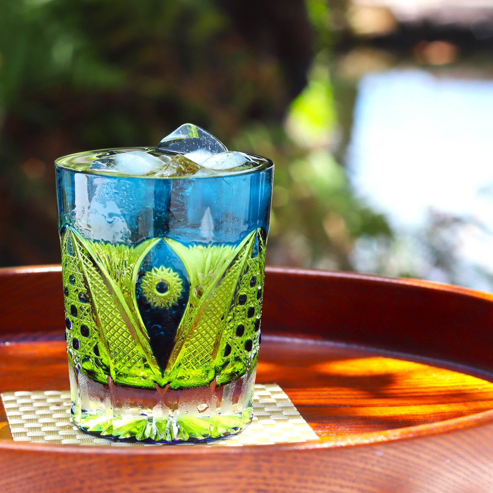 綾ガラス グラス | 綾切子 オールドファッション | 若草 コバルト