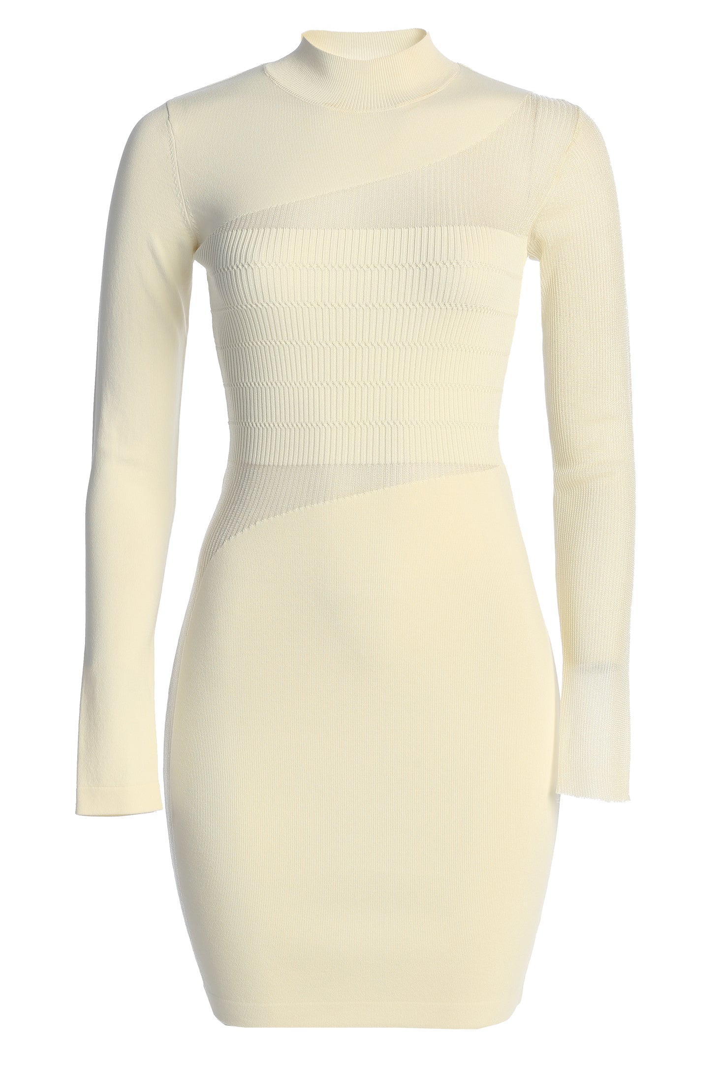 Ivory Sheer Knit Mock Neck Dress