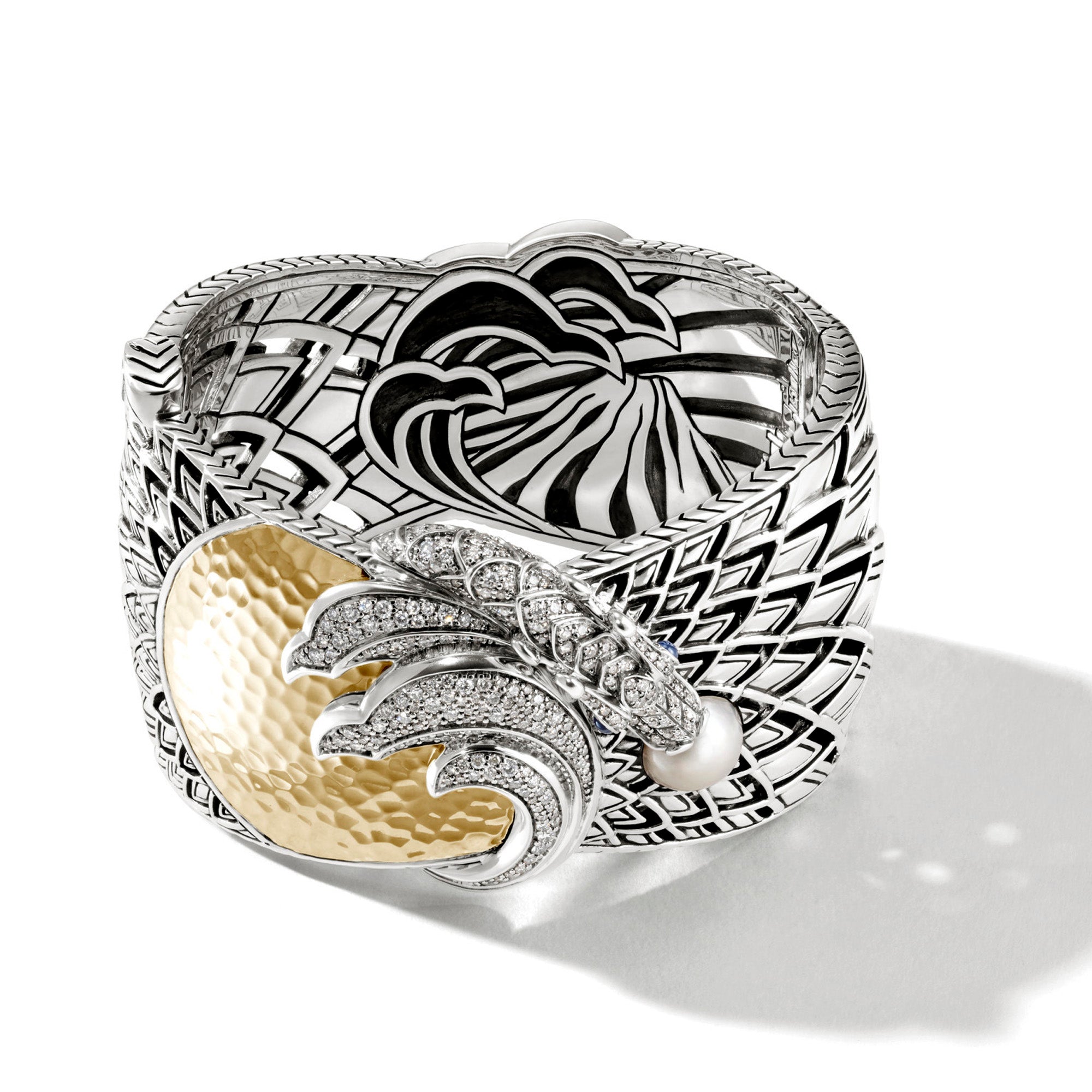 Naga Bangle, Silver, Gold, Diamonds, Pearl|BZP603122BSPDI – John Hardy