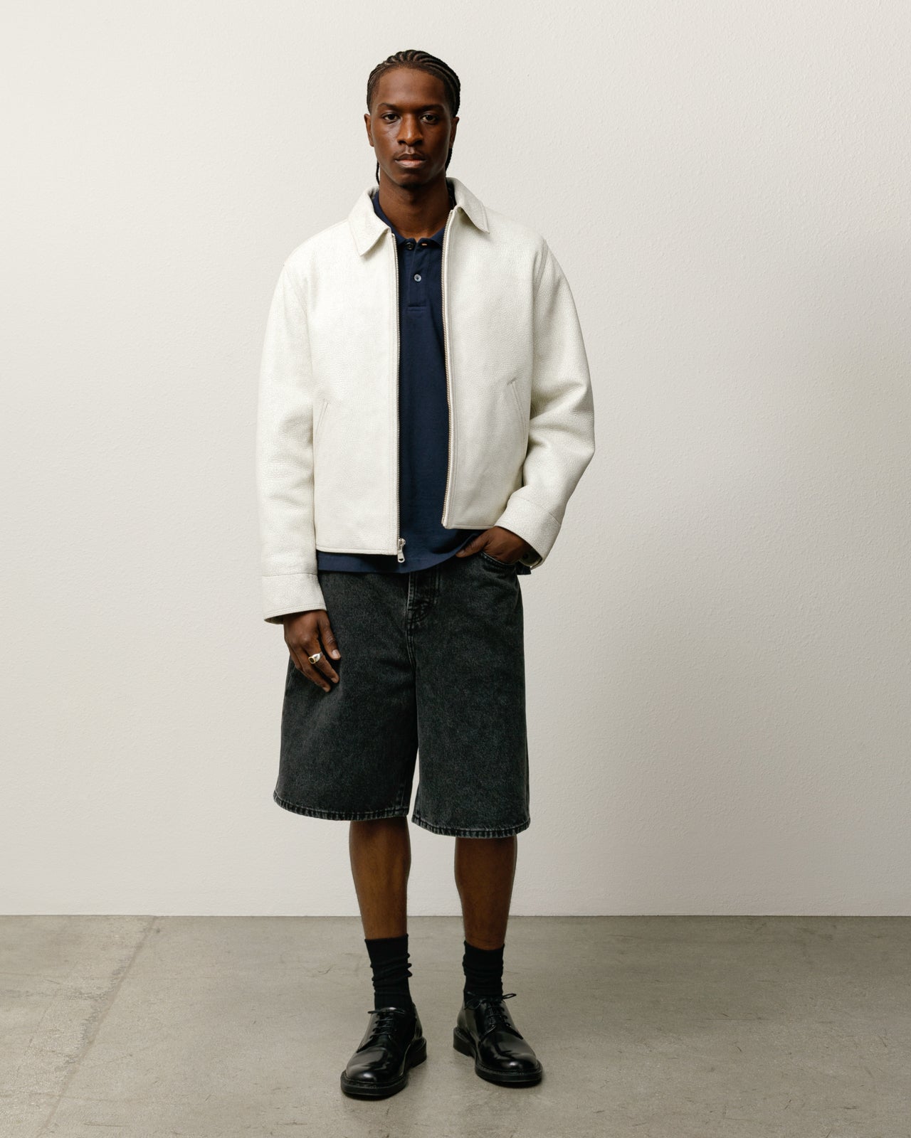 Garage Jacket Cracked Leather – White | Outerwear | Stüssy Japan