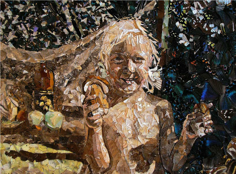 蝶の羽を素材に使って天然の色彩で表現された貼り絵アート - K'conf