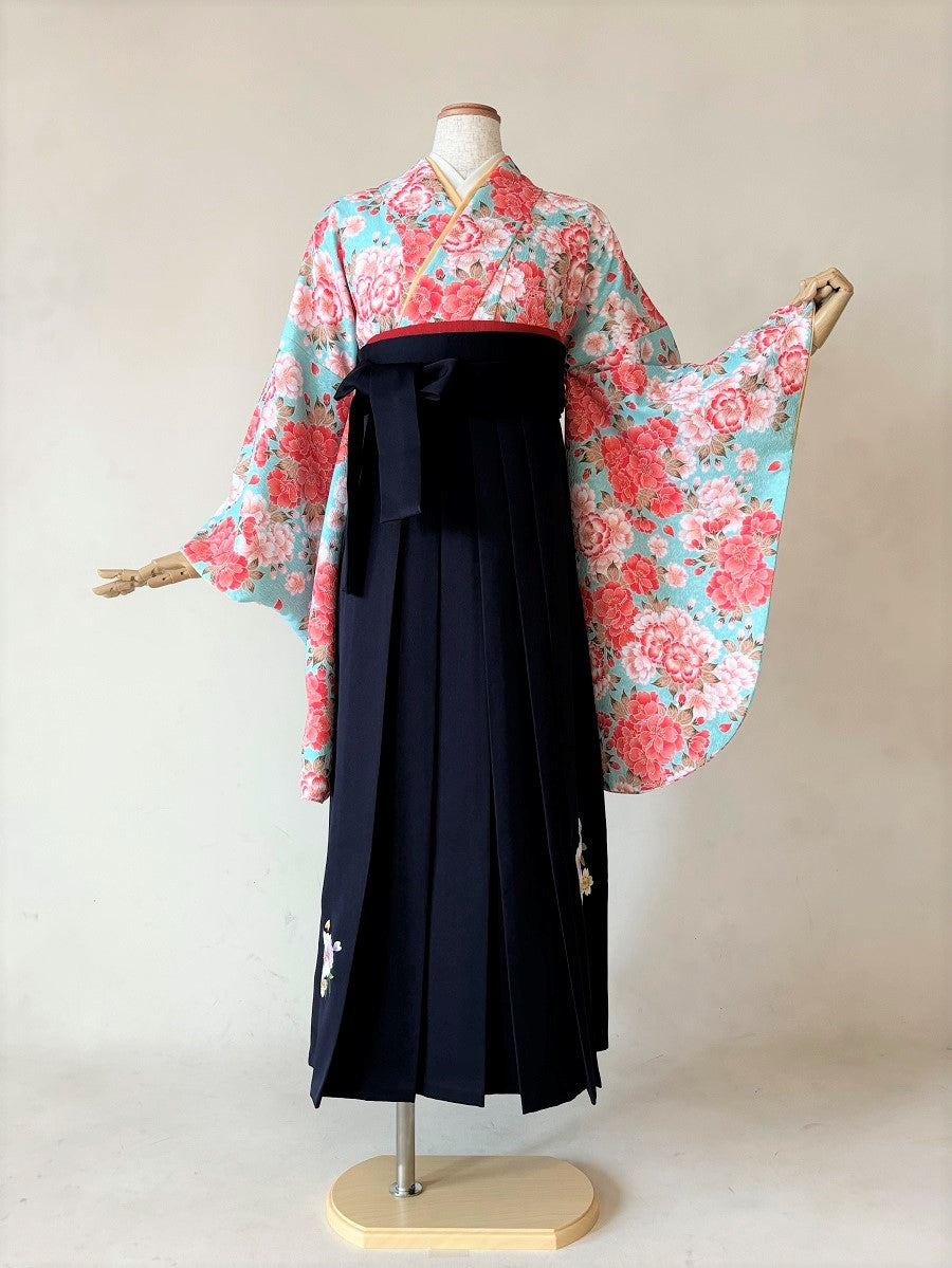 卒業式袴レンタルセット 水色 八重桜 – きものセンター