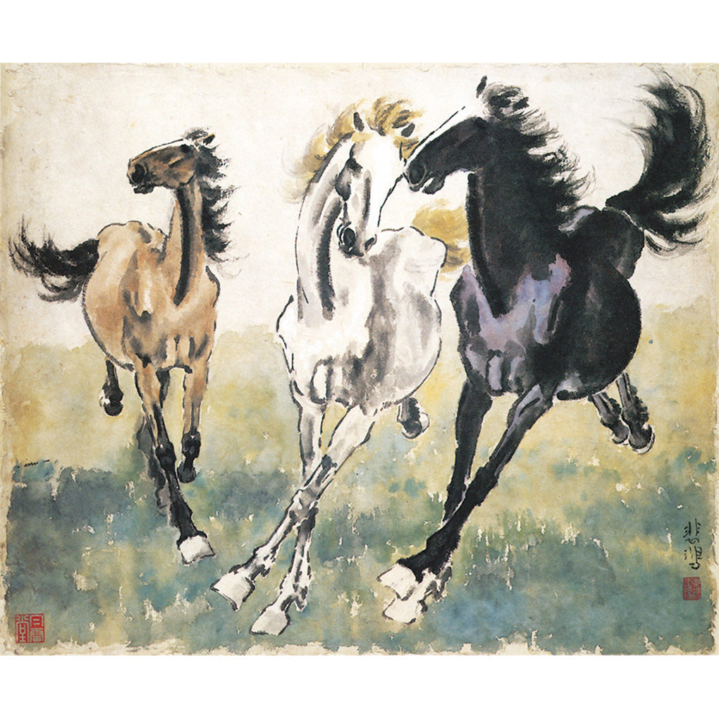 四条屏・名人字画 徐悲鴻「奔馬図」掛け軸 墨馬・装飾屏風 美術掛画