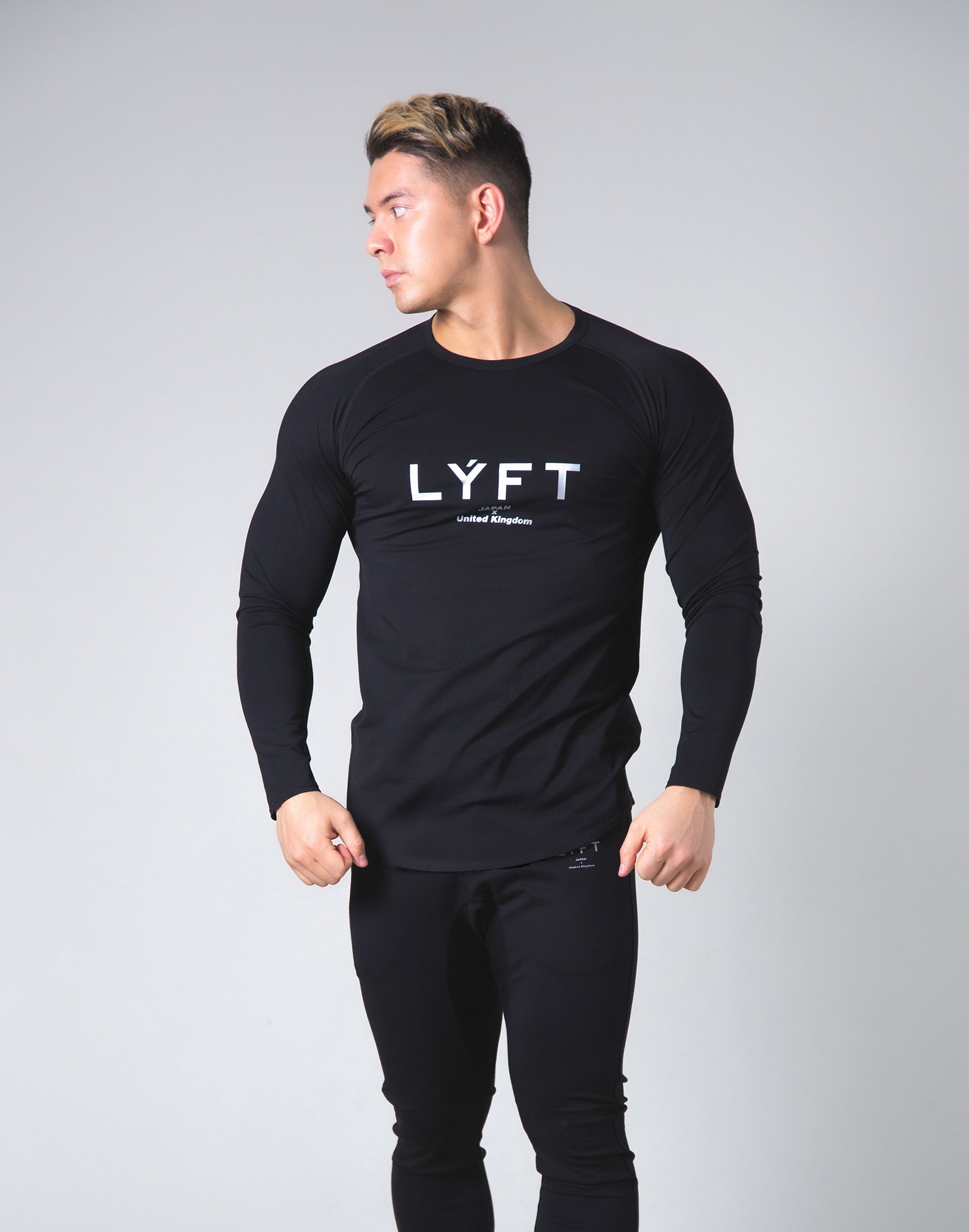 LÝFT Logo Slim Fit Long Sleeve T-Shirt - Black