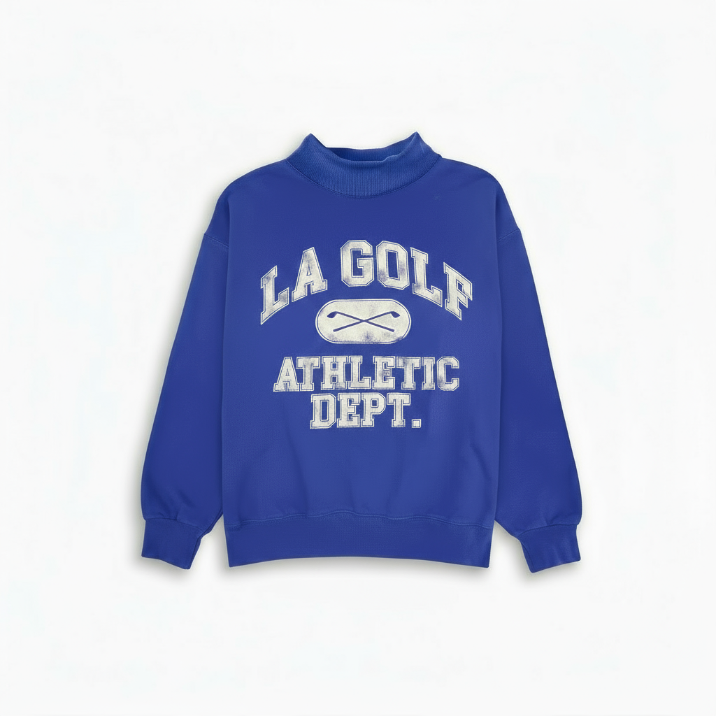 LA GOLF x Firstport Mock Neck Sweatshirt / Distressed Royal Blue