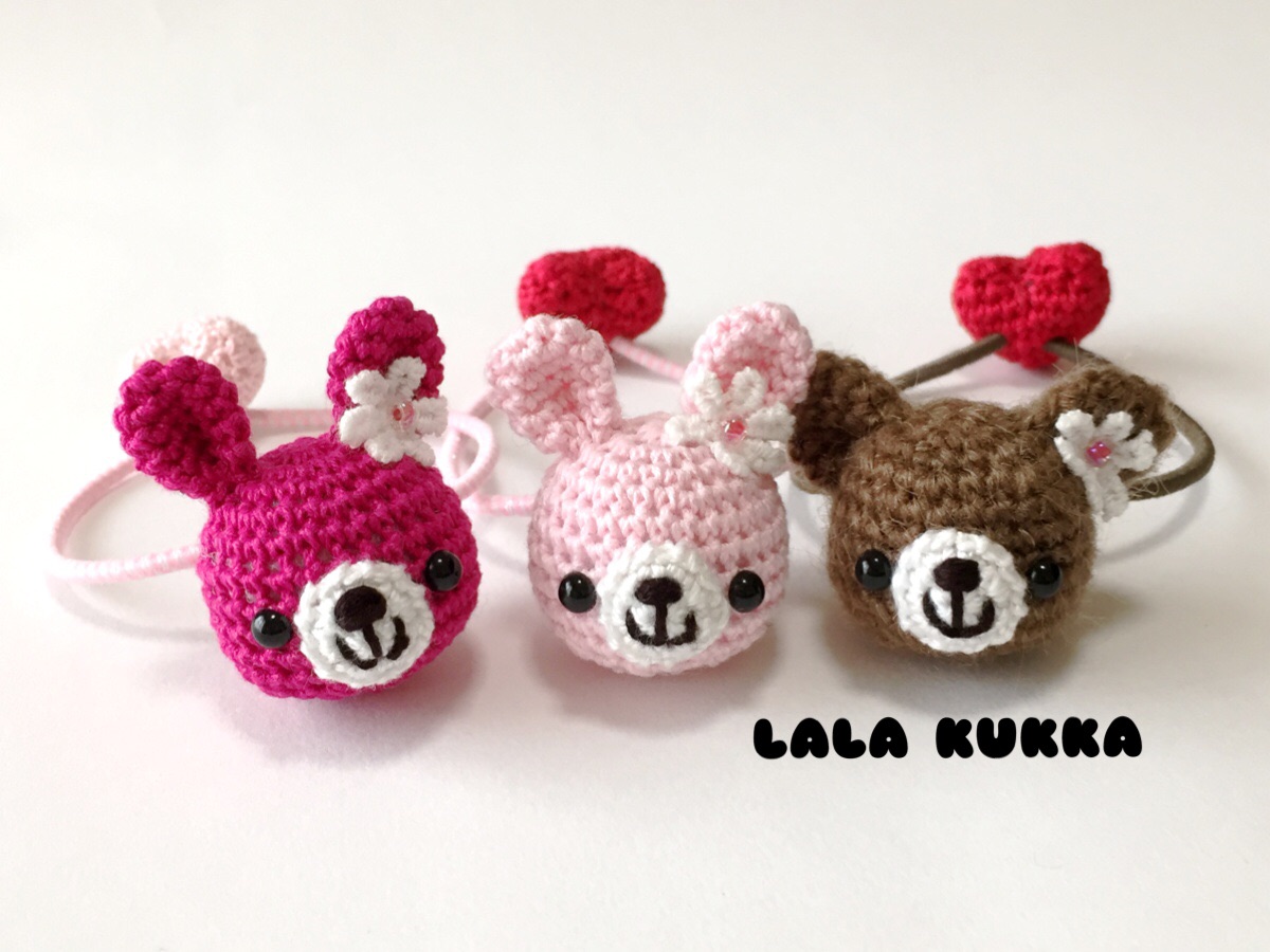 あみぐるみ動物ヘアゴム♡バレンタインver.制作中！ | 編み物・かぎ針