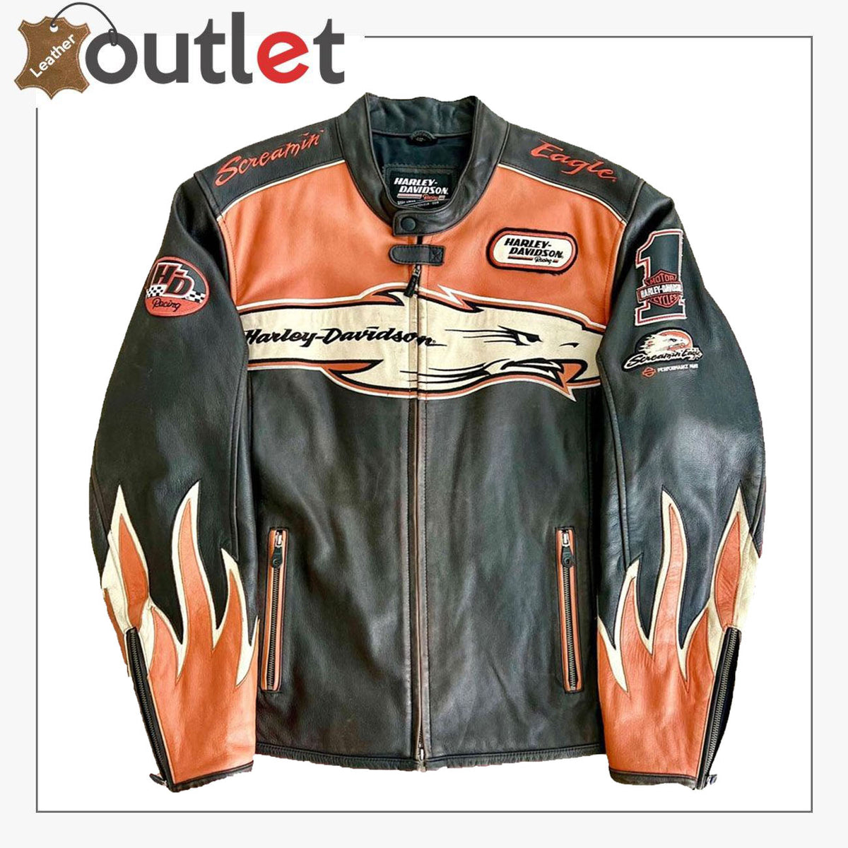 Harley Davidson Orange Screaming Eagle Leather Jacket - 2024 sale
