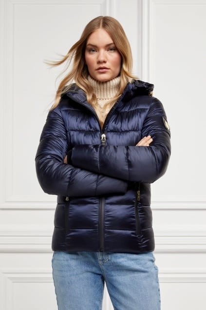 Holland Cooper サテンダウンジャケット スリムフィット ネイビー