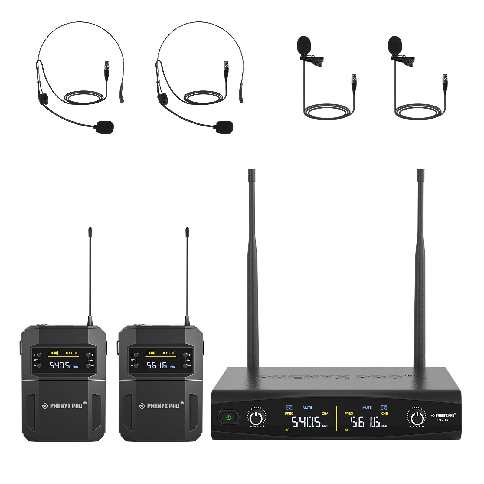 PTU-52-2B Dual Adjustable Wireless Mic Syetem - Phenyx Pro