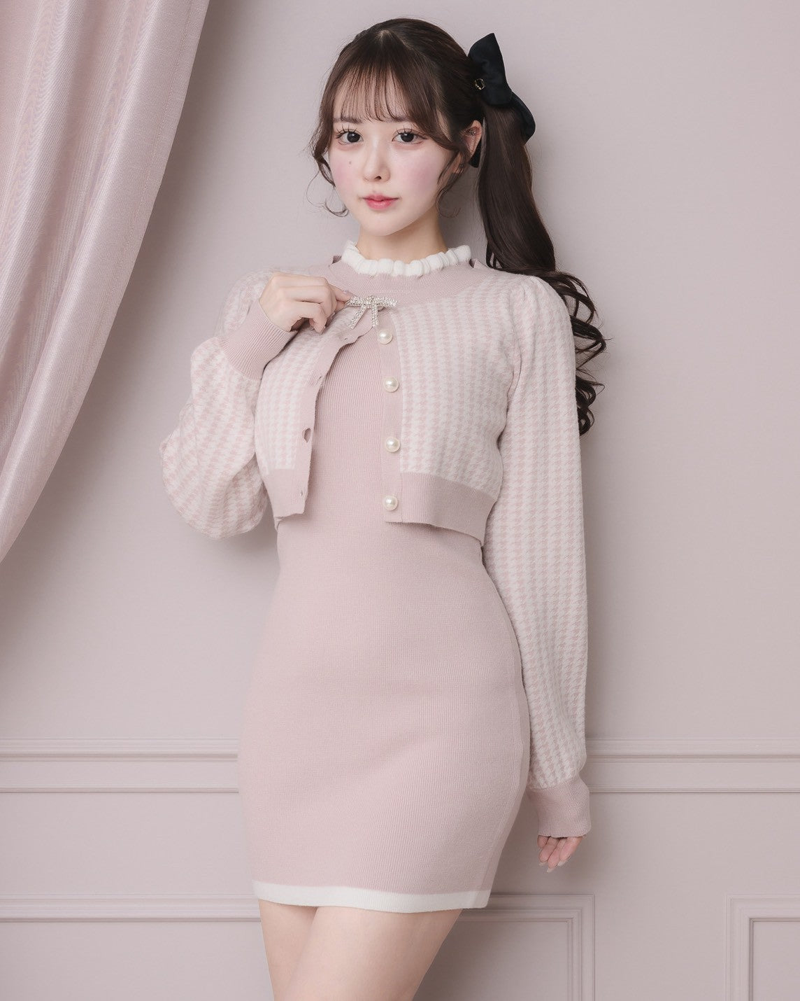 ビジューリボンニットワンピセット – pium