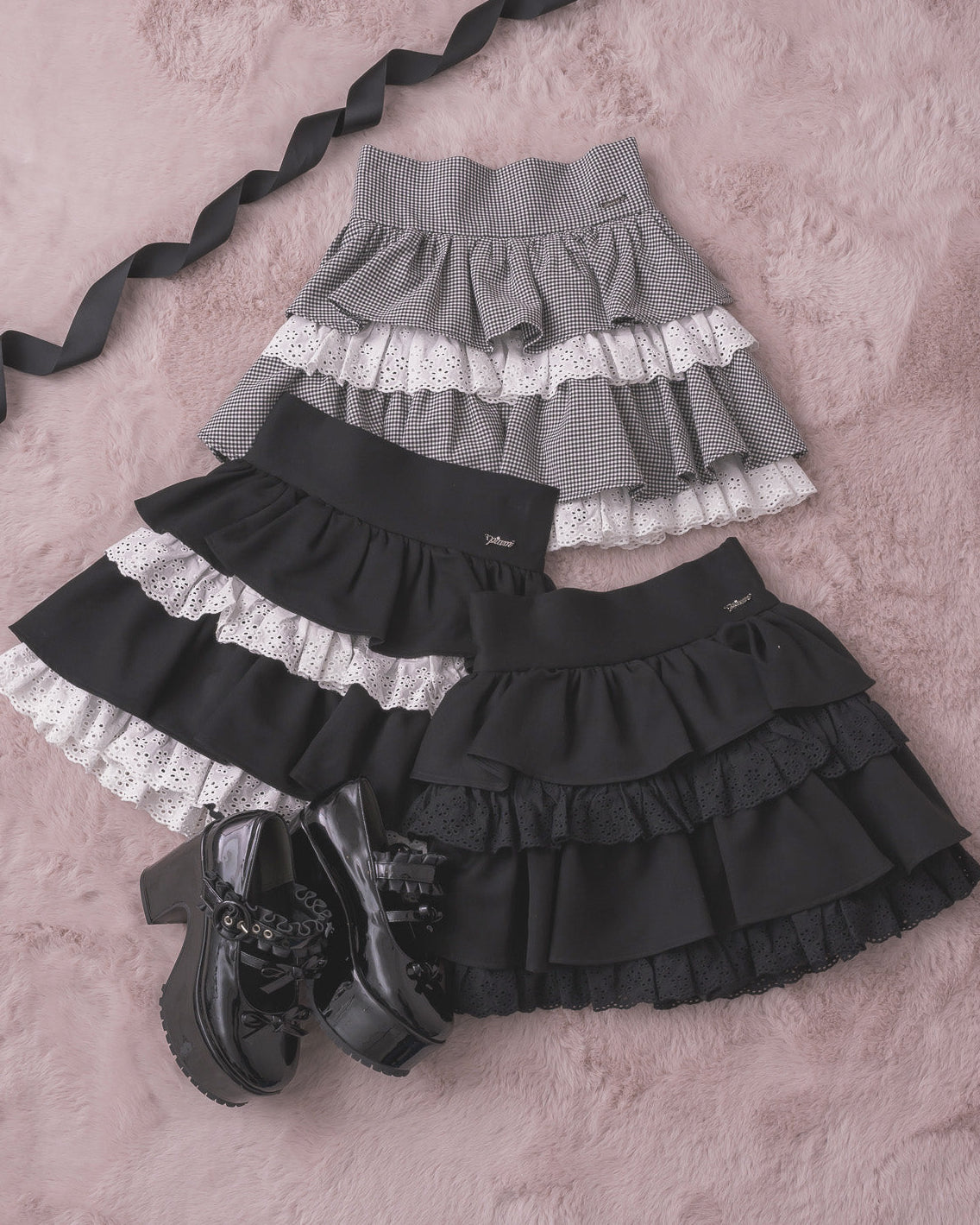 コットンフリルティアードミニスカート – pium