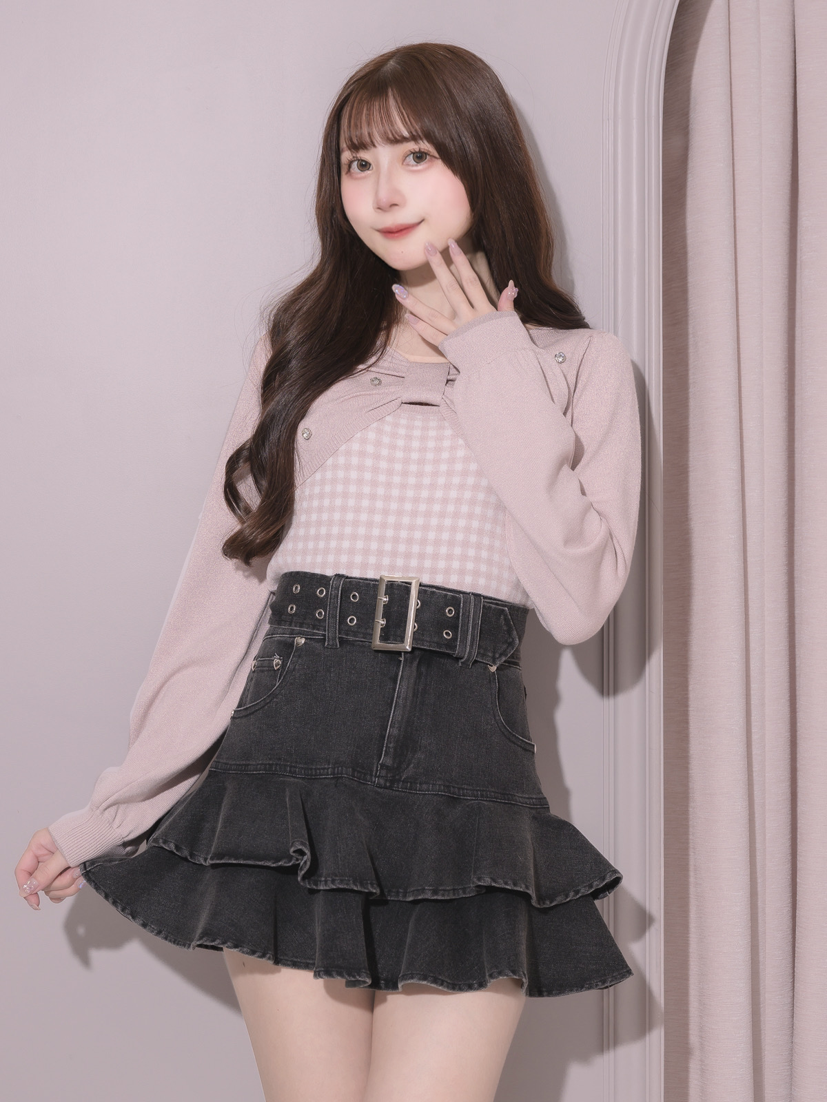 リボンニット×ギンガムキャミセット – pium