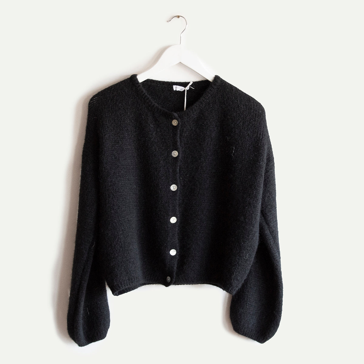Black Cropped Long Sleeve Mohair Cardigan | R.Place