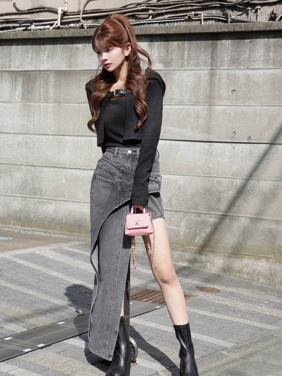 アシンメトリーカットアウトデニムスカート – Randy