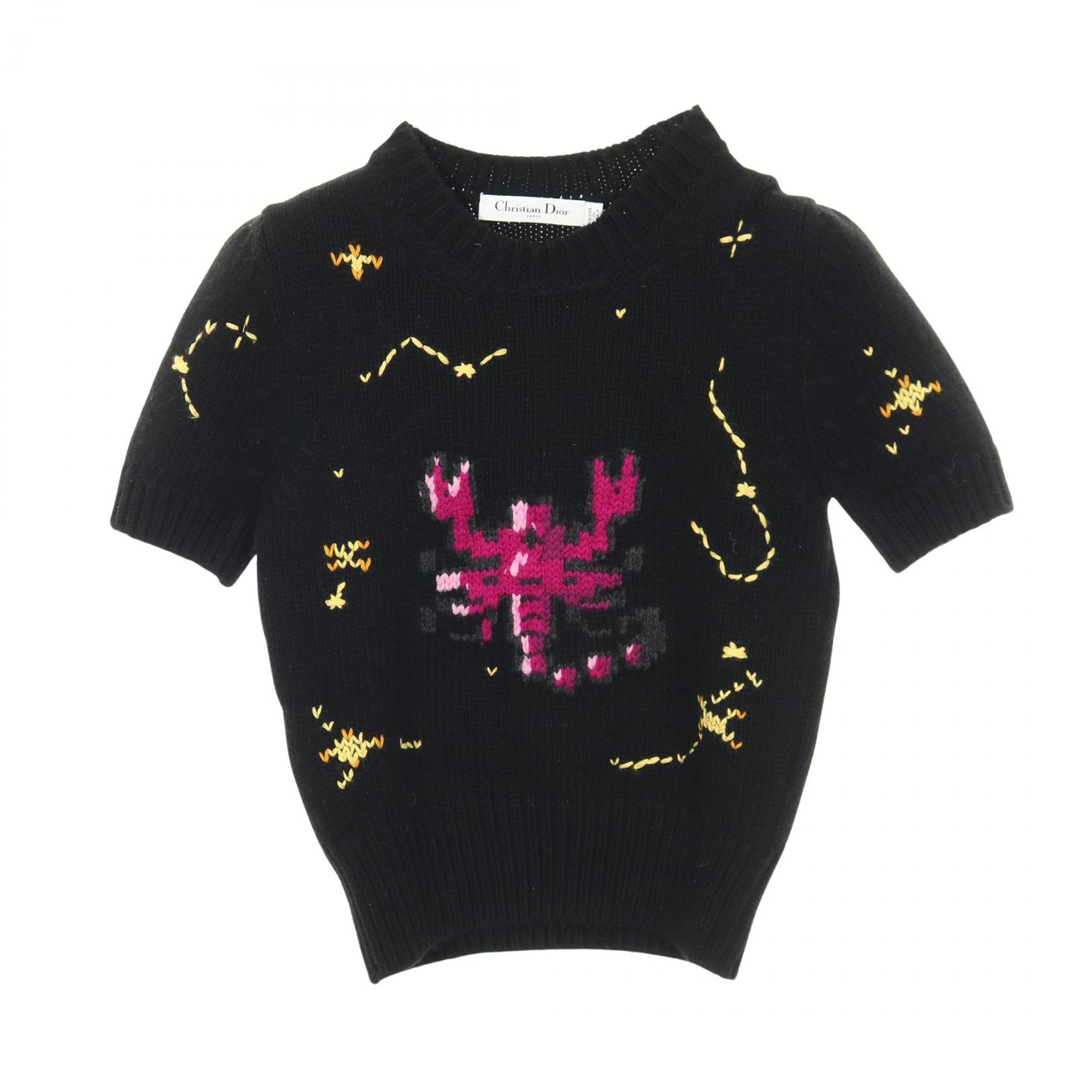 ニット 半袖 蠍 星座 ウール カシミヤ ブラック マルチカラー