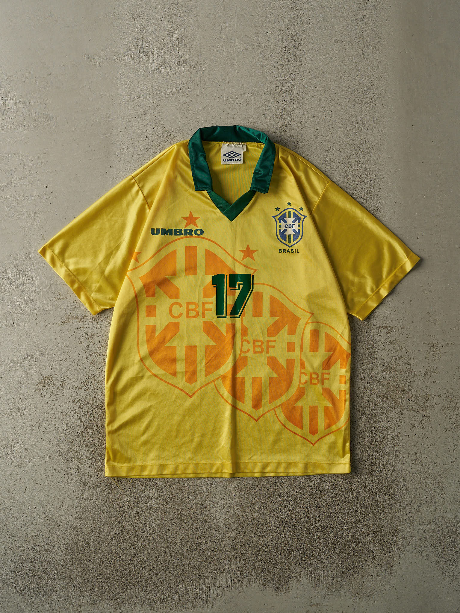 Vintage 90s RARE Yellow Umbro Brazil #17 Soccer Jersey (L/XL