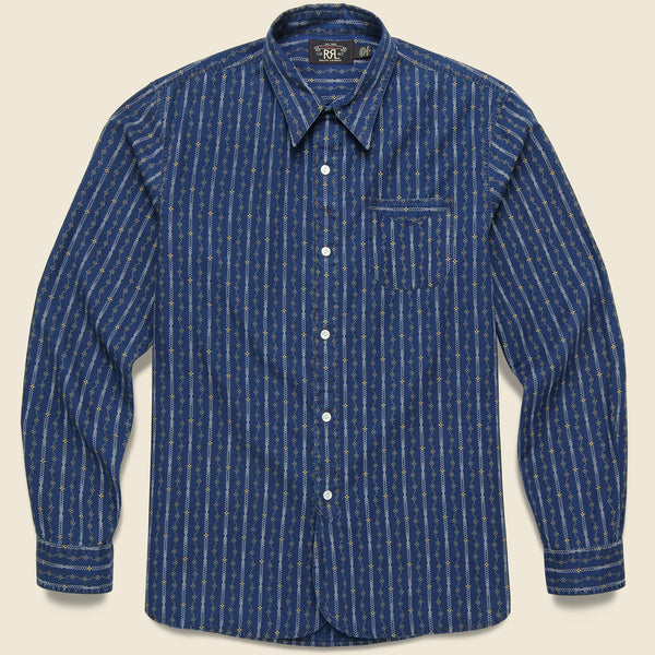 Indigo Print Workshirt - Indigo/Orange