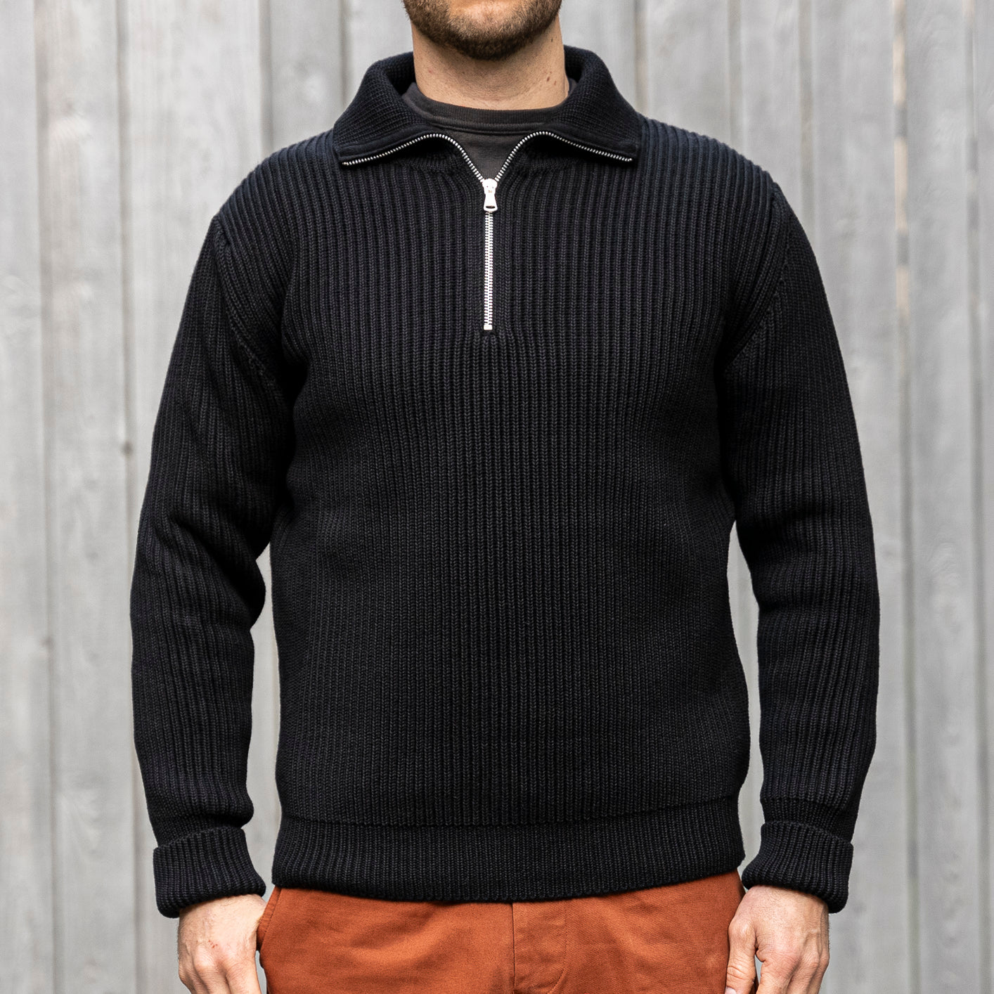 Andersen-Andersen Navy Half-Zip Black - Premium Merino Wool Knitwear