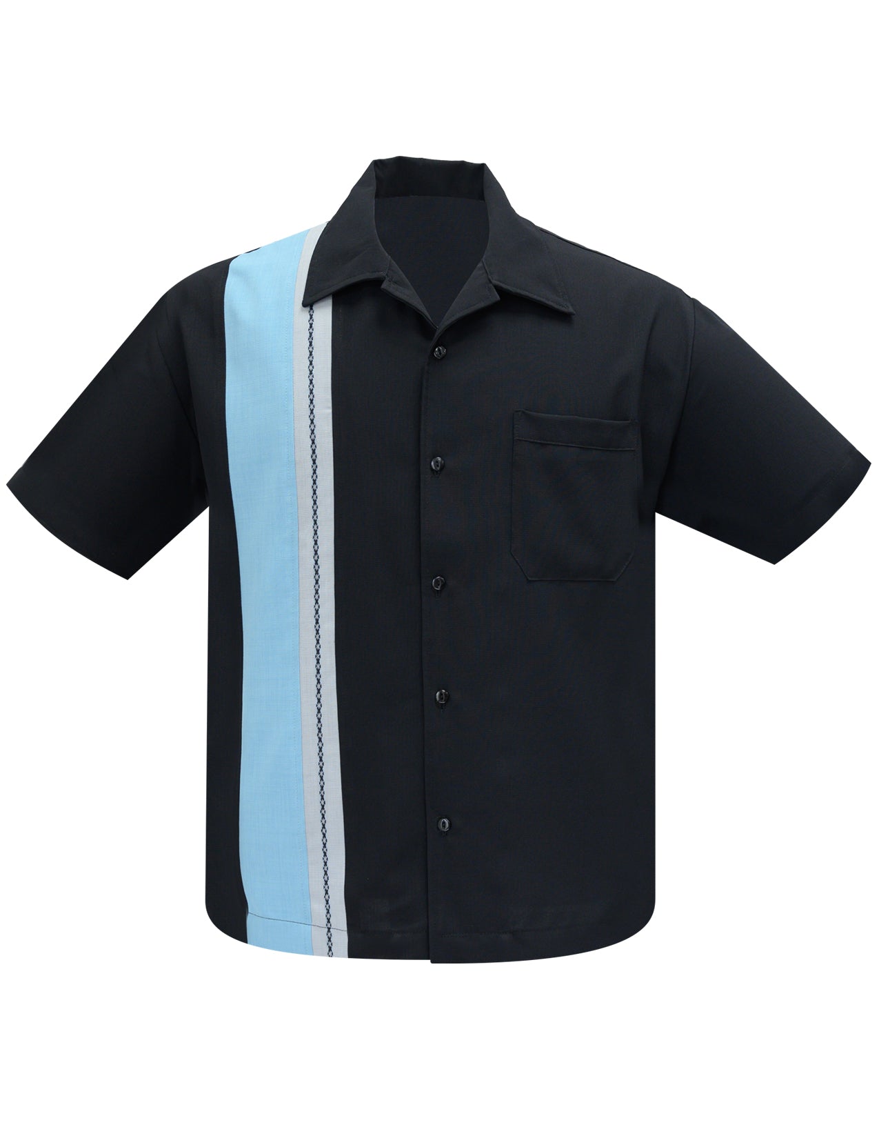 Shop The Charles Bowling Shirt in Black/Aqua/Silver | Steady Clothing