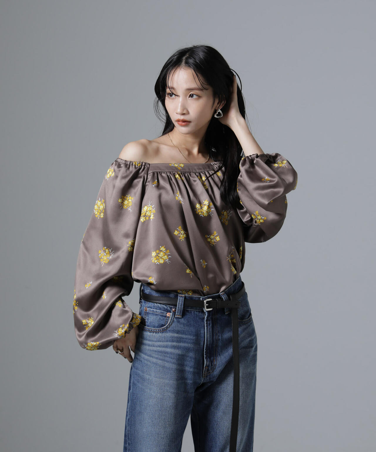 オフショル 2WAY フラワープリント ブラウス