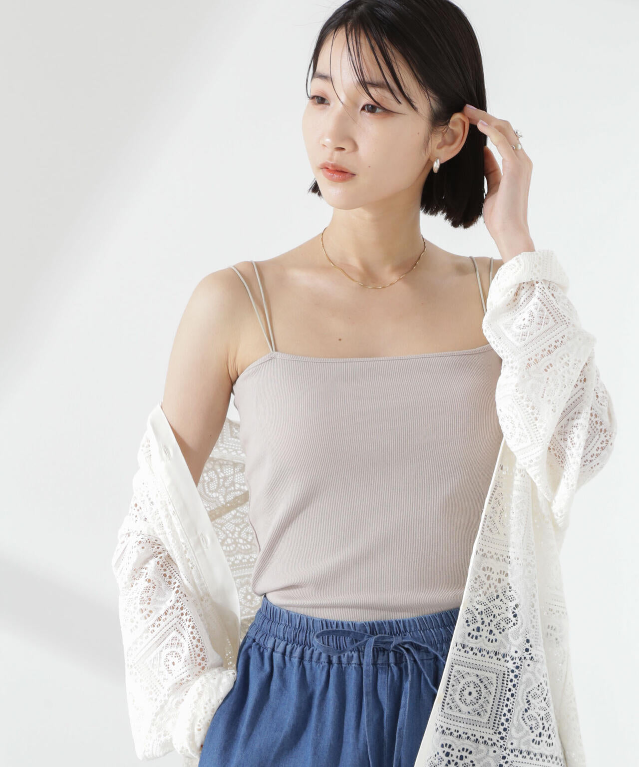 抗菌防臭 リブ カップ付き ダブルストラップ キャミソール