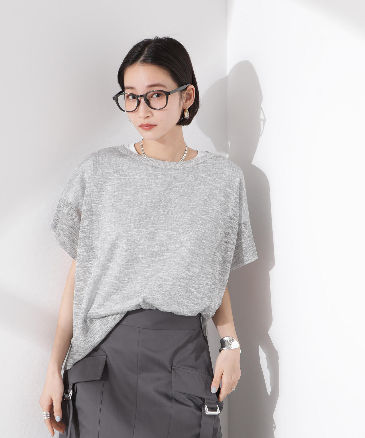 ラメスラブ シアー ワイドニット トップス