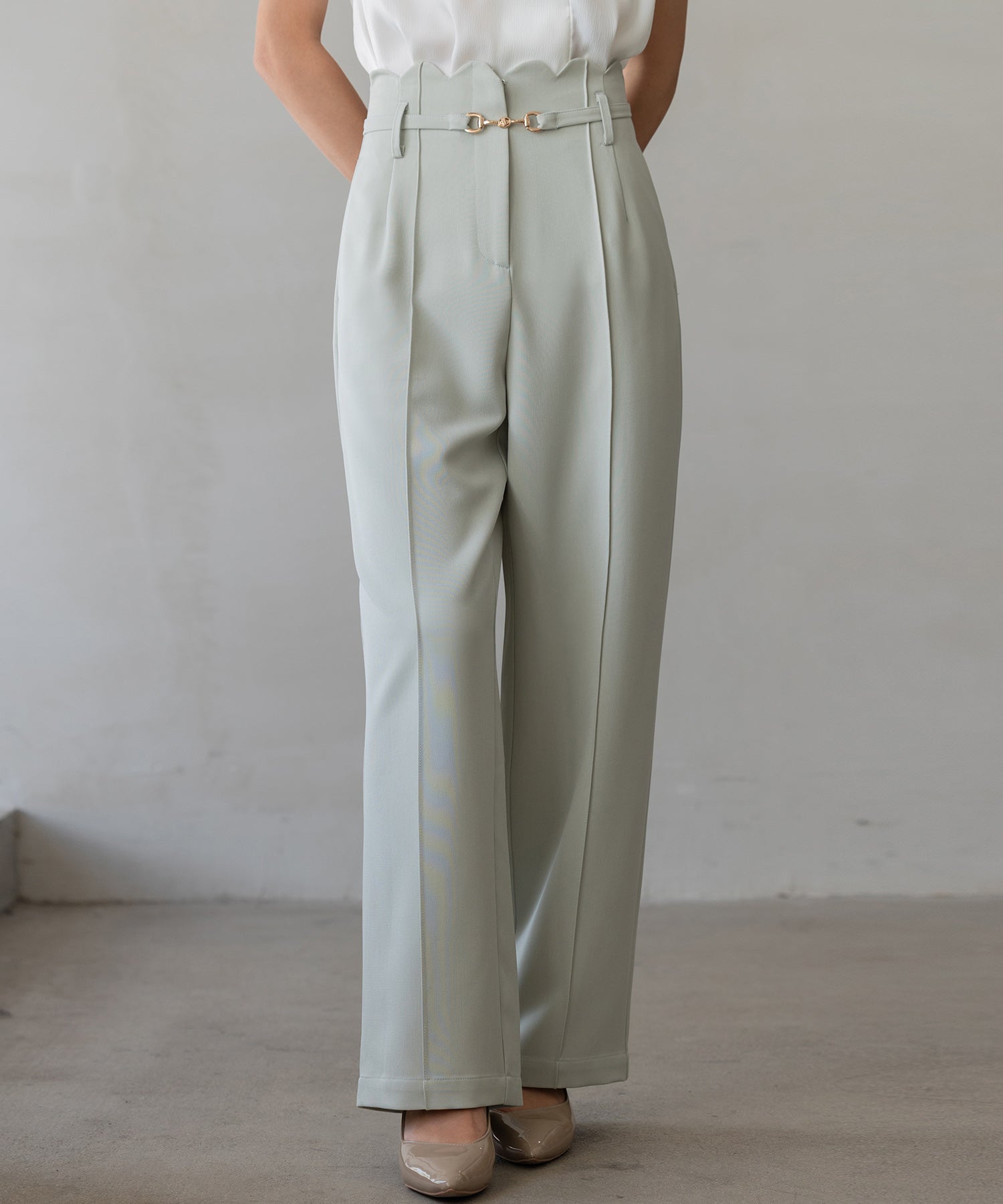 生地リニューアル】スカラップハイウエストパンツsdp0172b ミント