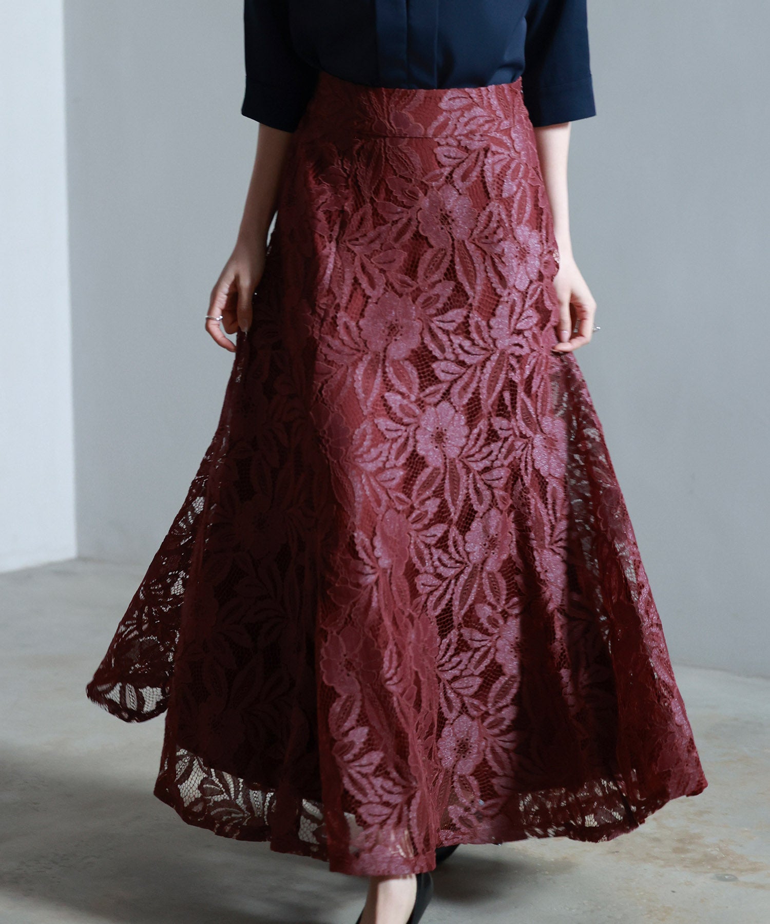 ロング丈ハイウエスト総レーススカートsdp0262 ワイン – [公式]SAISON