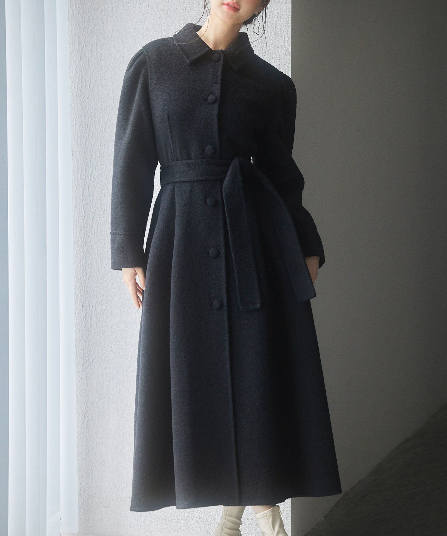 フレアシルエットダブルフェイスロングコートsdpsy0610 ブラック