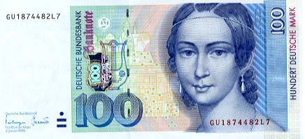 ドイツの 100 マルク紙幣の Clara Schumann