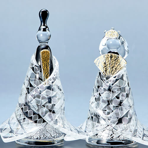 雛人形 Glass studio MIGAKI レース紋様 金彩飾り雛｜出産祝い・ベビー