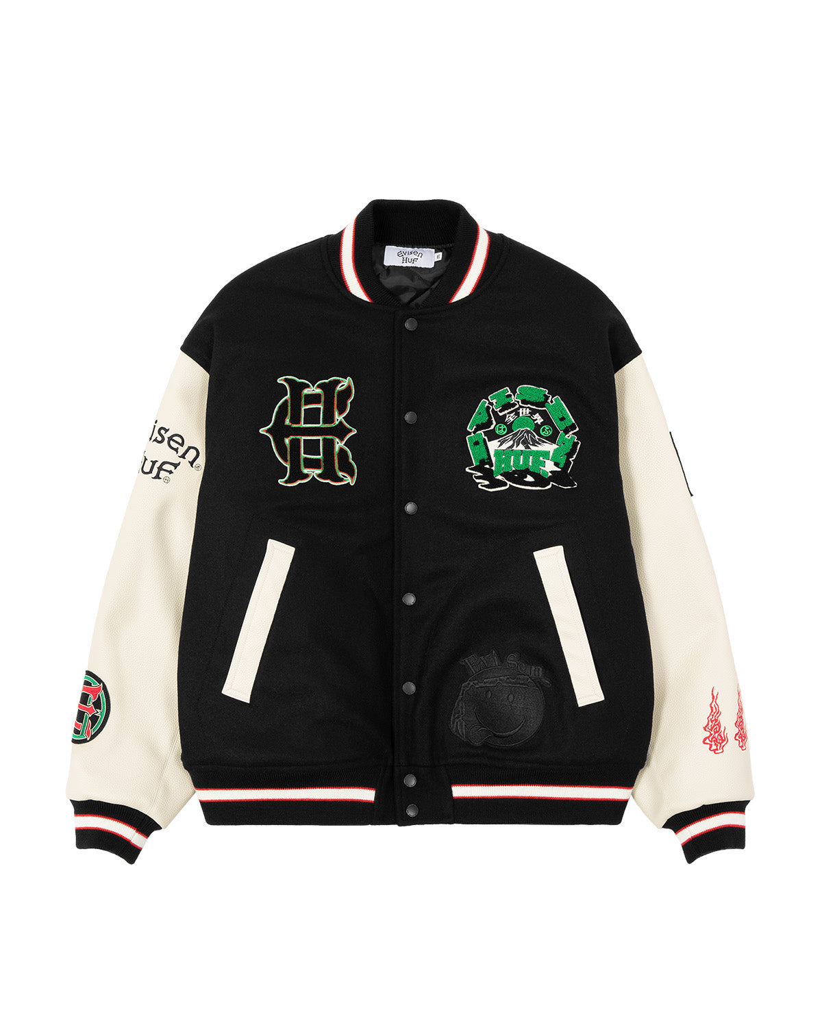 HUF x EVISEN STADIUM LOGO JACKET - BLACK – Evisen Skateboards ゑ