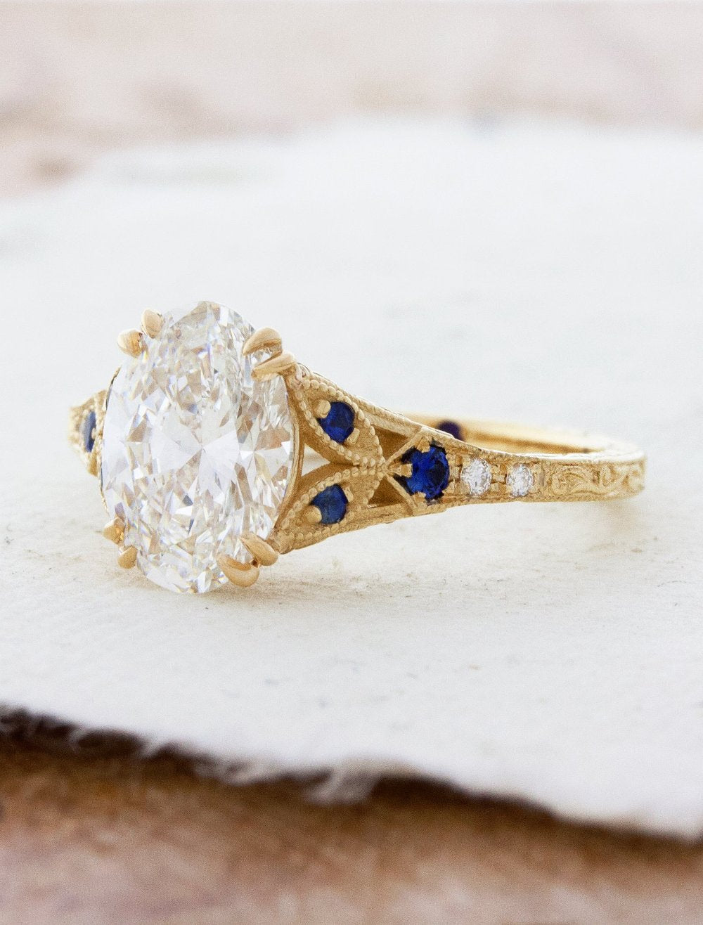 Skyla - Sapphire | Ornate Vintage-Inspired Engraved Engagement