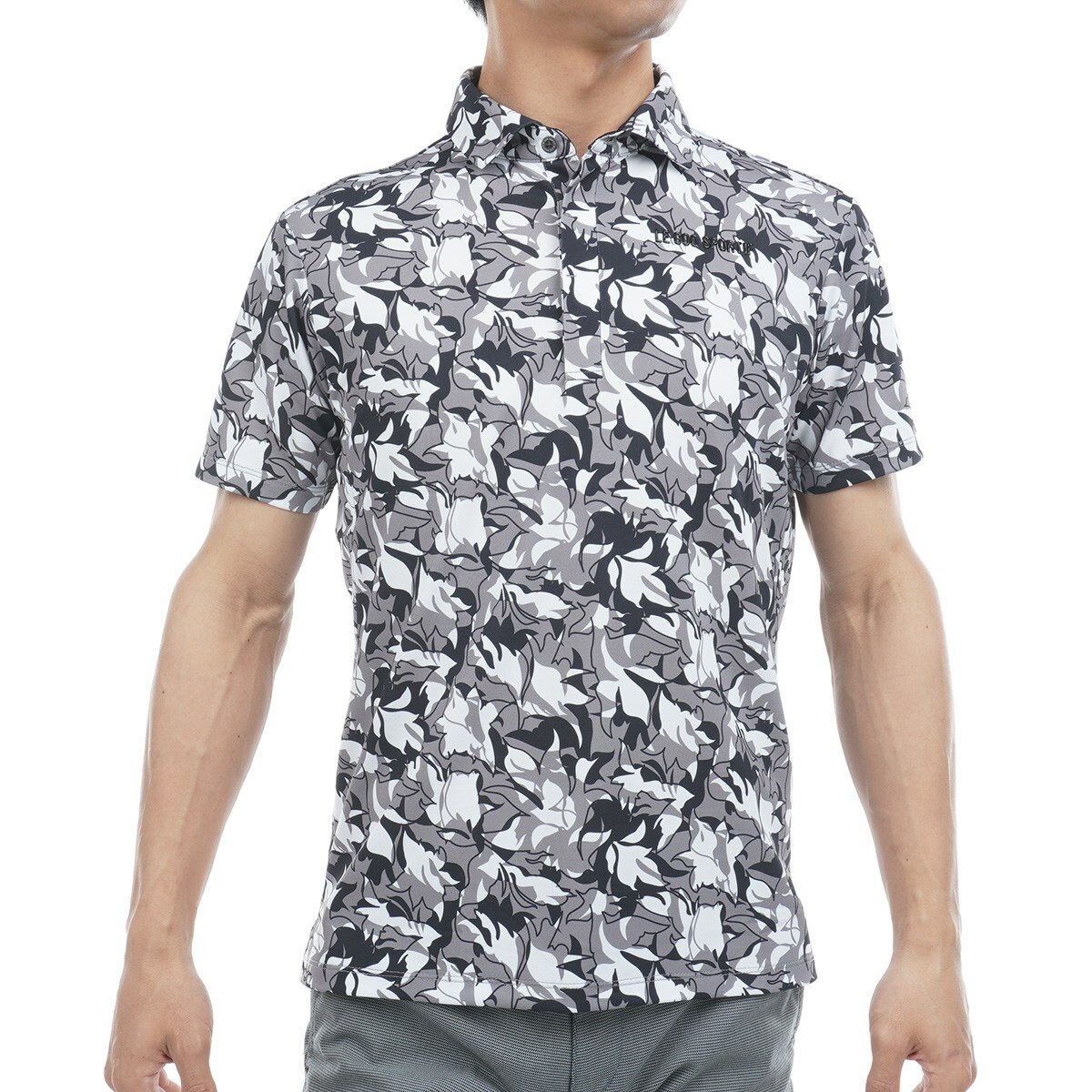 RIJOUME ストレッチフォーサー リーフ柄 半袖ポロシャツ(半袖シャツ