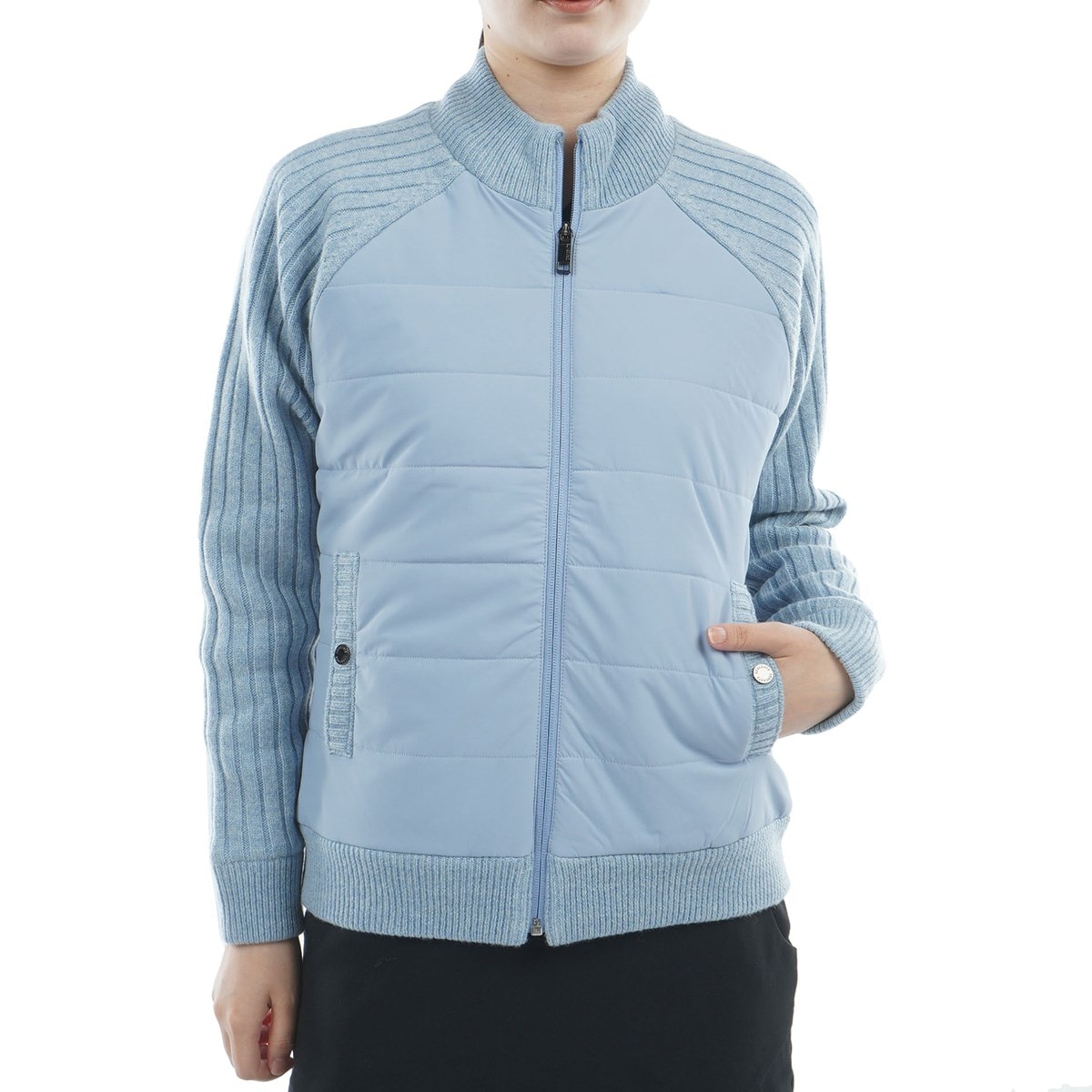 ストレッチ 防風ニットハイブリッドフルジップ中綿ジャケット レディス