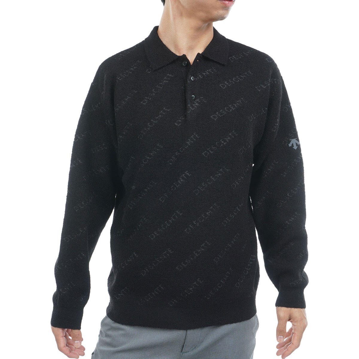 DESCENTEロゴ柄 ジャカードポロ衿セーター(中間着(セーター