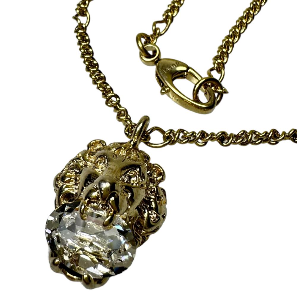 GUCCI/グッチ】 透明石 ネックレス ライオンヘッド GP/クリスタル透明