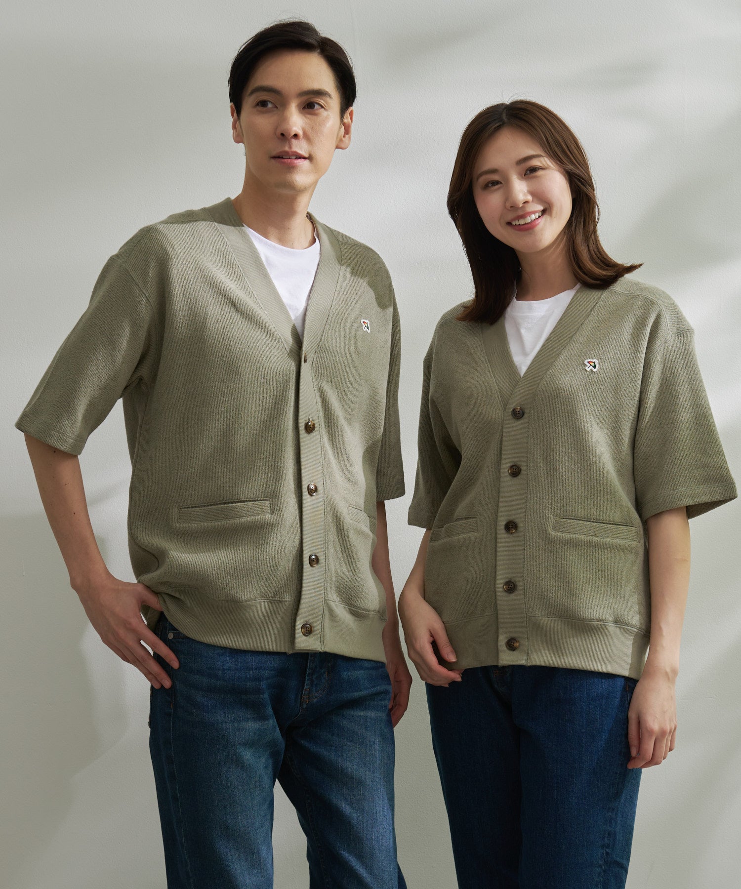 ダブルフェイスニットソーシェア5分袖カーディガン（カーディガン/ユニ