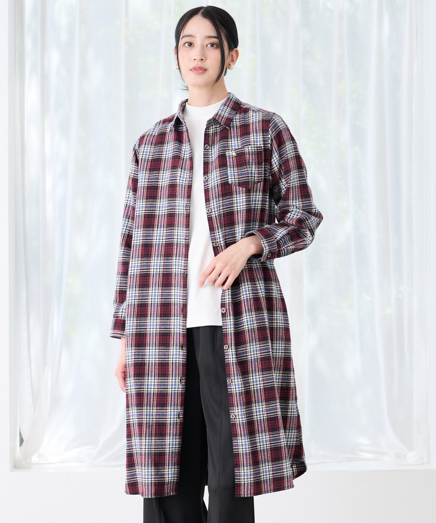 先染めチェック シャツワンピース（シャツワンピース/レディース