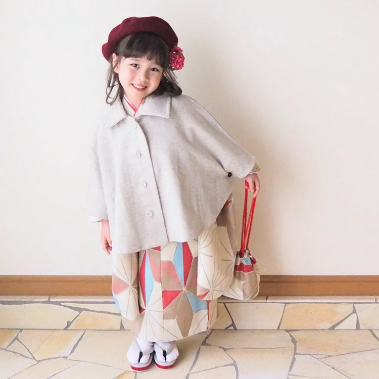 レンタル】七五三 3歳 着物 ひよこ商店 女の子 被布セット ポンチョ