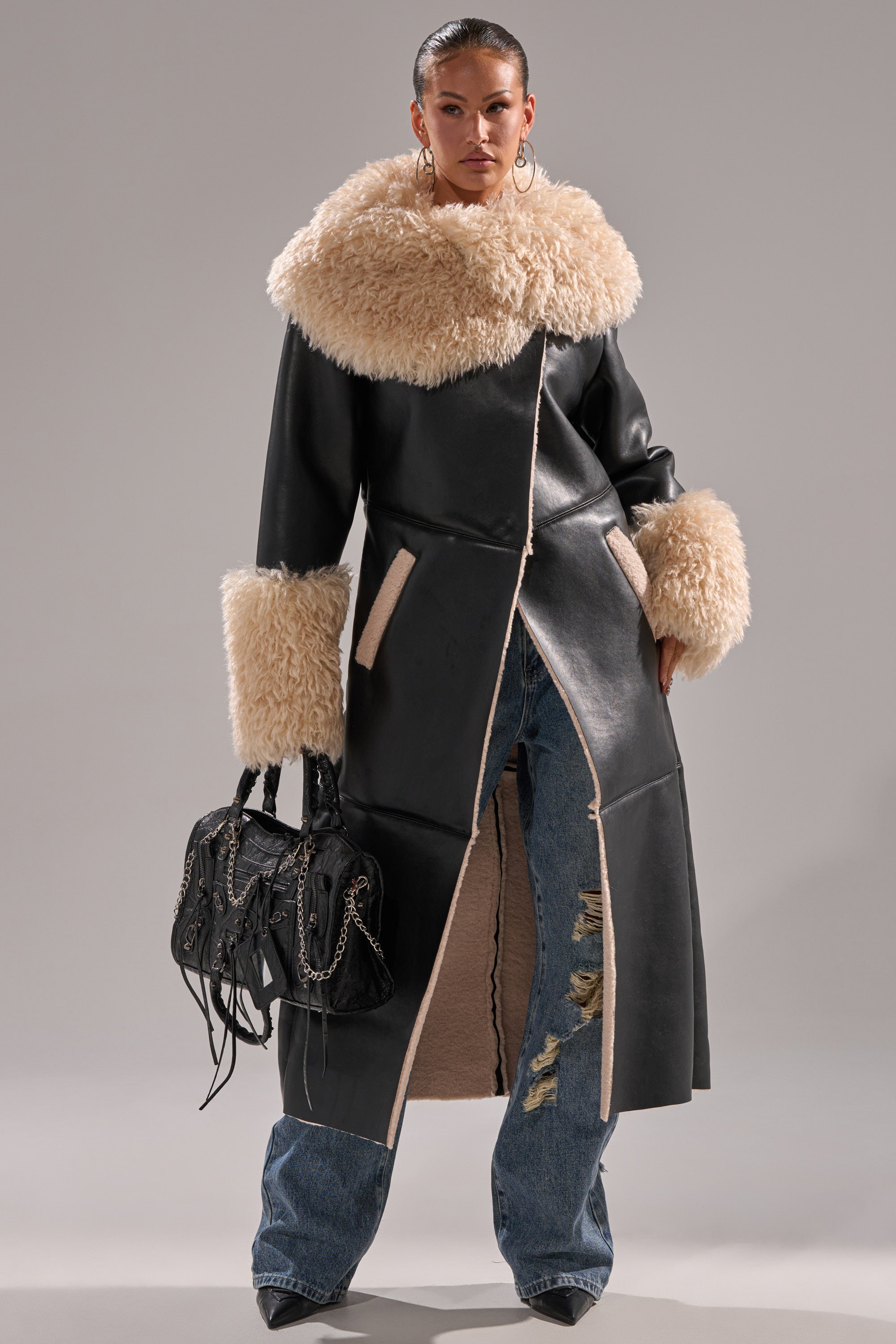 SHE GOT IT FLUFFY PU TRENCH WITH BONDED SHERPA – AKIRA