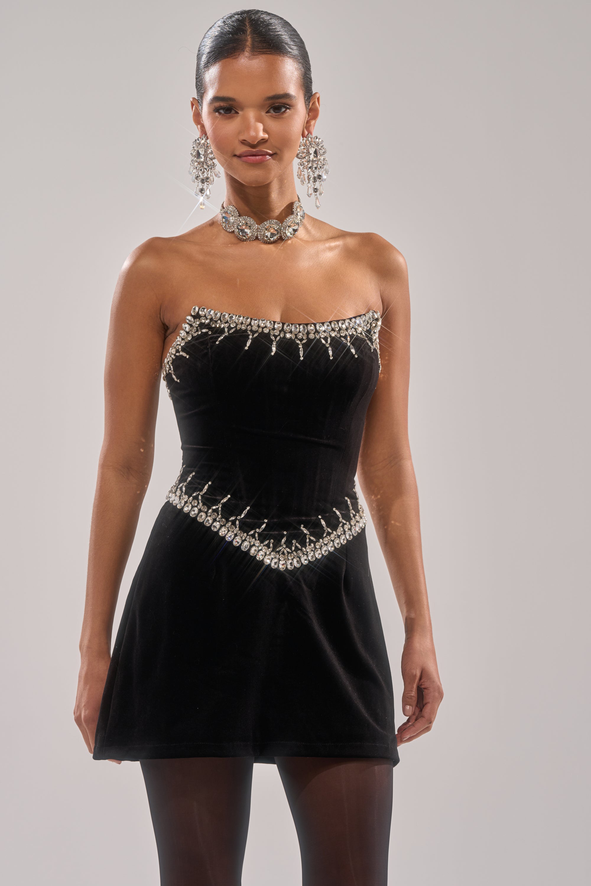 HIGH SOCIETY VELVET RHINESTONE MINI DRESS – AKIRA