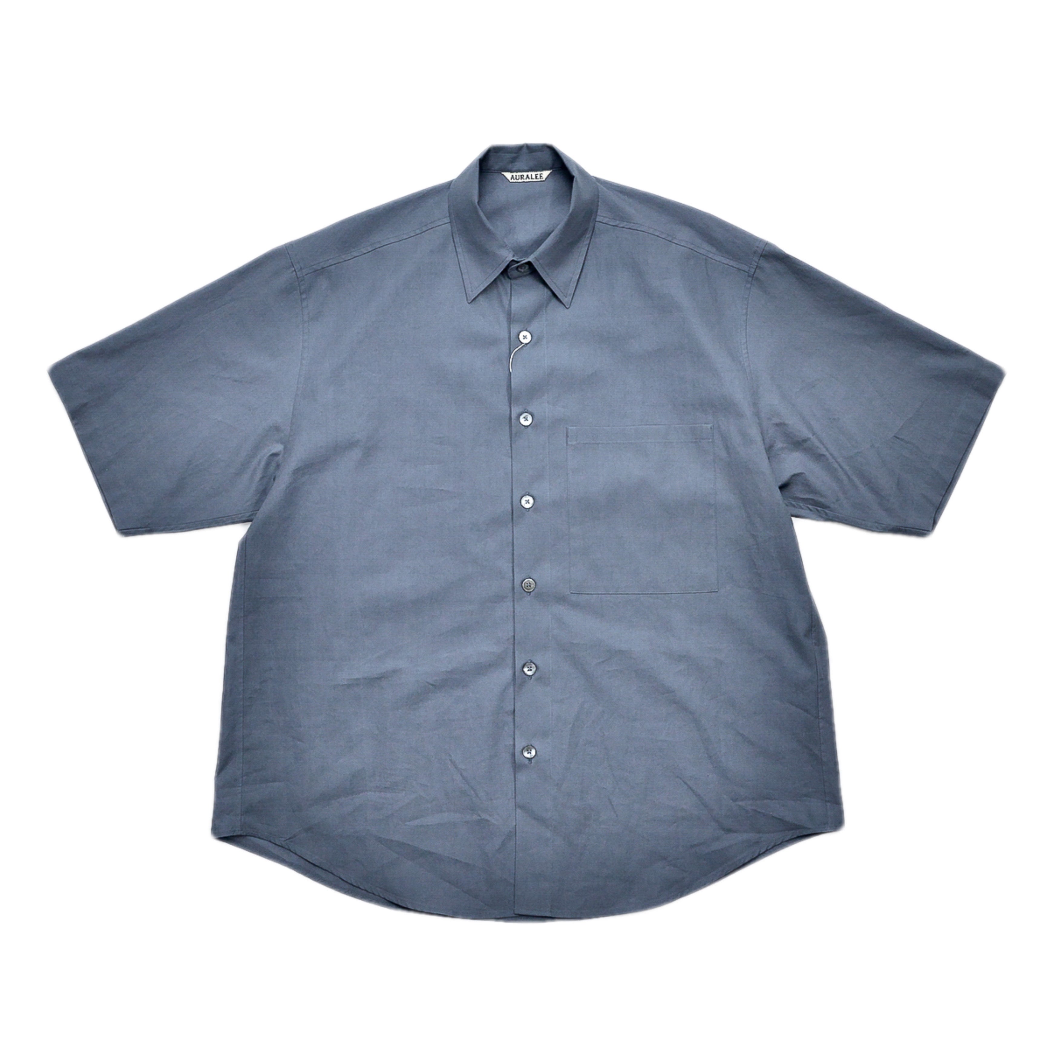 AURALEE 「WASHED FINX TWILL BIG HALF SLEEVED SHIRTS / DARK BLUE