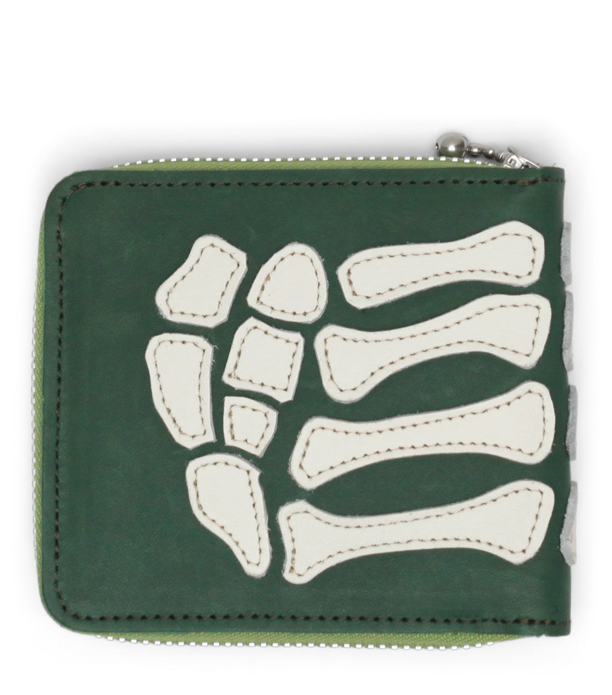 Kapital Thumb-Up Bone Hand Zip Wallet Green | SOMEWHERE®