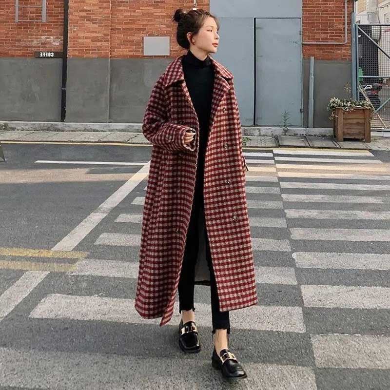レッドチェックチェスターコート（赤）秋/冬 トラッドなダブルブレスト