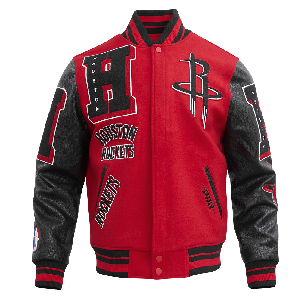 NBA HOUSTON ROCKETS MASHUP MEN'S RIB WOOL VARSITY JACKET (RED