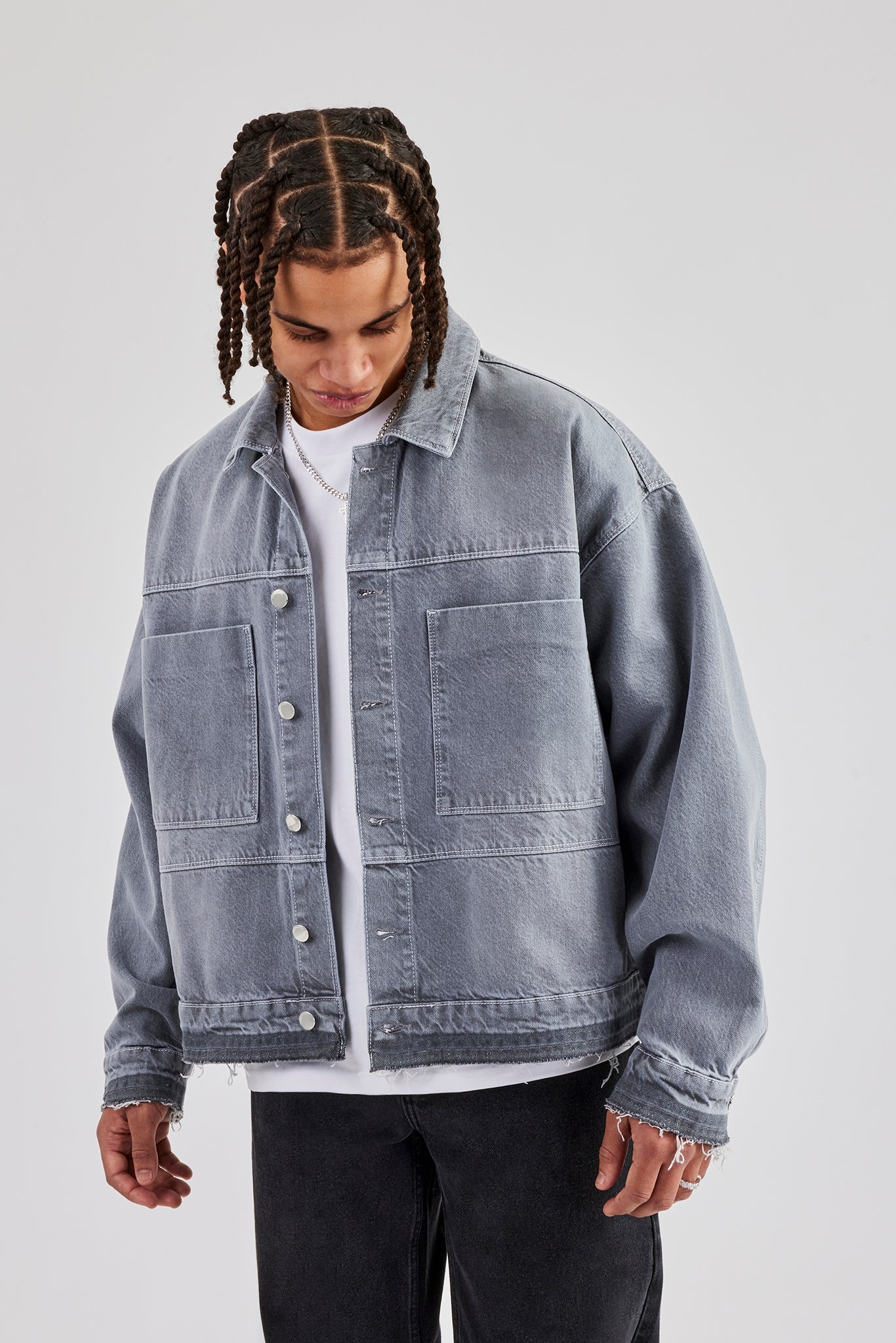 Mens Contrast Stitch Denim Jacket - Washed Grey | Mens Denim